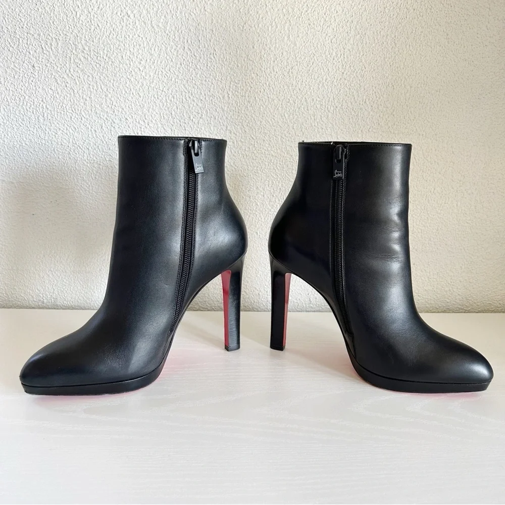 Christian Louboutin Fannylove 120 Black Leather Platform Boots Size EU 38.5